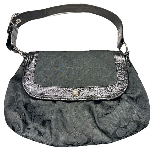 Coach Shoulder Bag Signature Black SoHo Pleated Flap  F13739 Y2K Purse - Picture 1 of 12